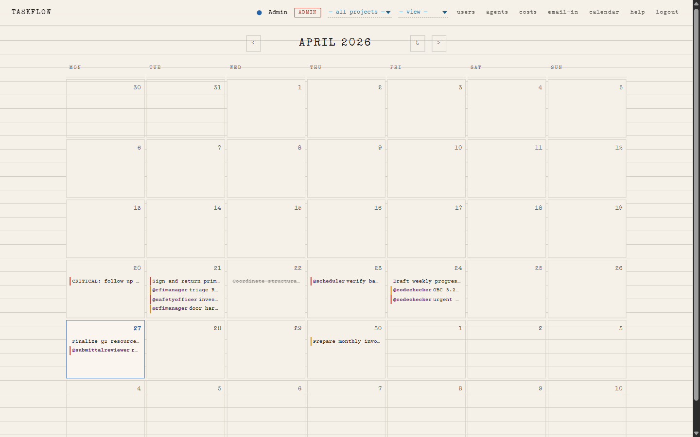 Calendar view